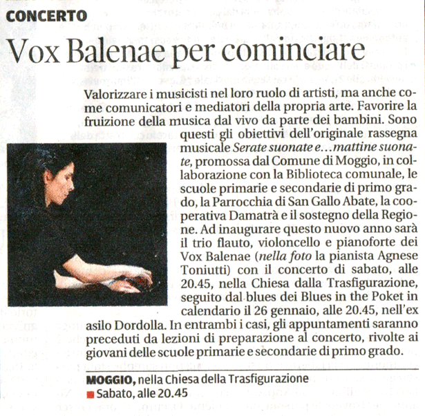 Vox Balenae, Messaggero Veneto 08/01/2013