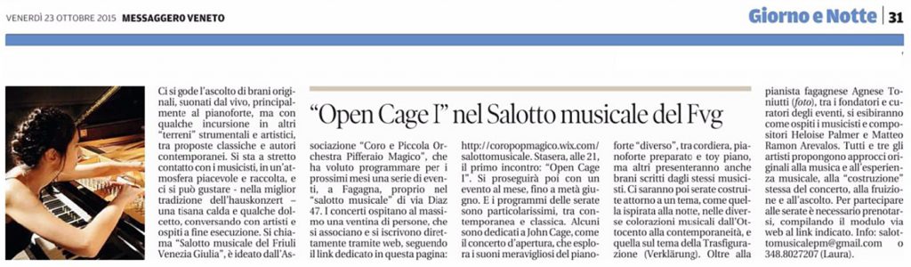 Open Cage I, Messaggero Veneto, 23/10/2015