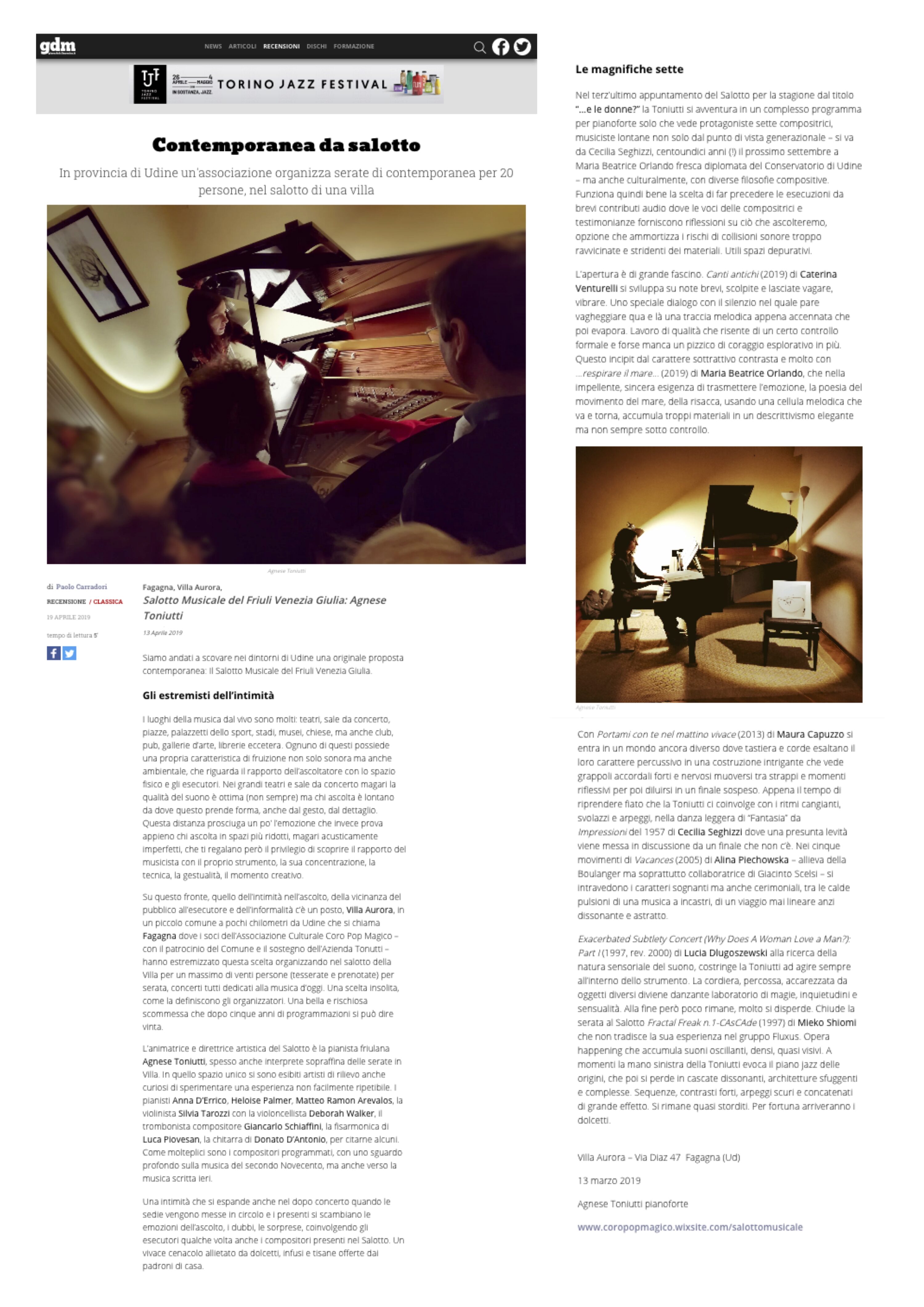 Il Giornale della Musica, 19/4/2019 Il Giornale della Musica, 19/4/2019